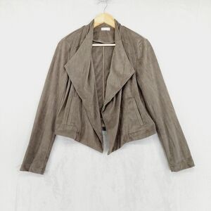 GF Women’s Taupe Faux Suede Waterfall Drape Jacket